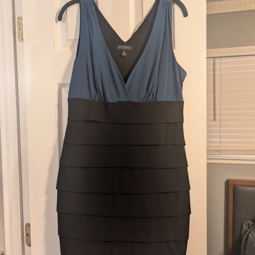Maggy London Blue and Black Layered Mini Dress